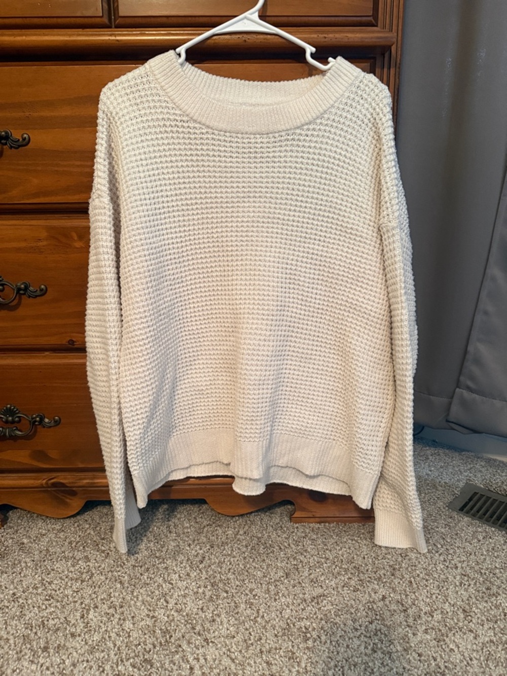 Time and Tru Cream Waffle Knit Crewneck Sweater